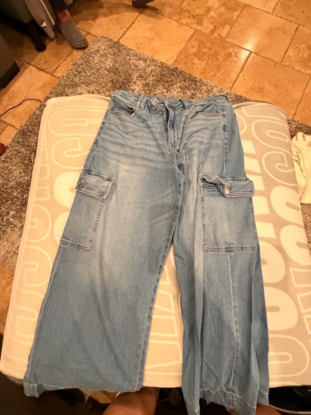 American Eagle Outfitters Light Blue Cargo Wide-Leg Jeans